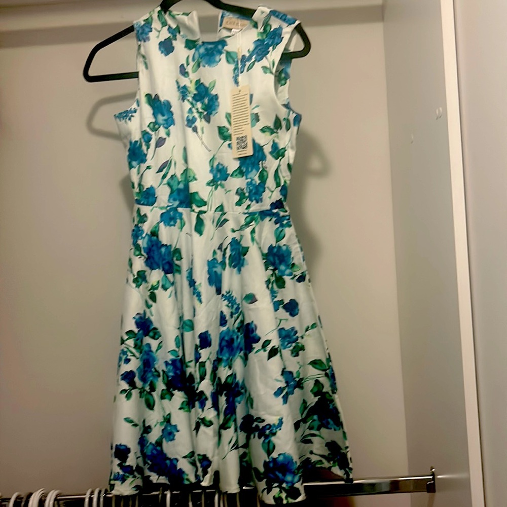 Kate Kasin Girls Sleeveless Round Neck Vintage Retro Cotton Floral Dress